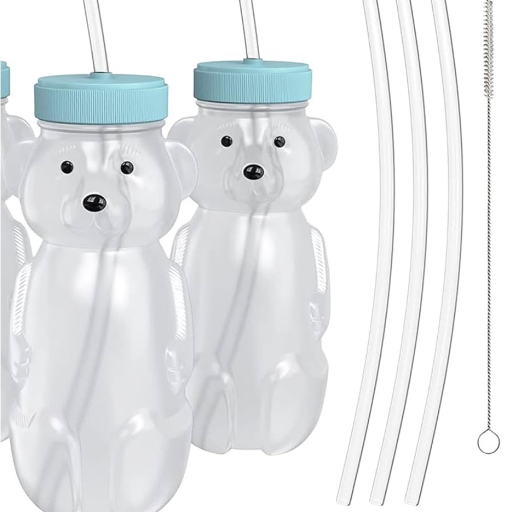 2 honeybear bottles with extra straws